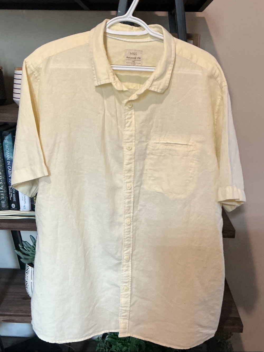Marks & Spencer Pale Yellow Short-Sleeve Button-Down Shirt Size 2XL